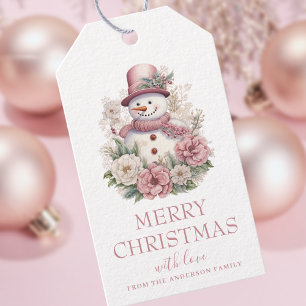 Elegant Blommigt jul Snögubbe Presentetikett