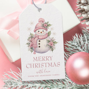 Elegant Blommigt jul Snögubbe Presentetikett