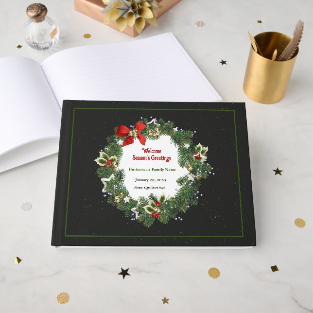 Elegant Blommigt Julfrö Anpassa Gästböcker (Framsida Öppen)