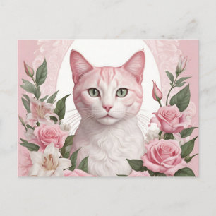 Elegant Blommigt Katt med Vibrant Ro och Lilis Vykort