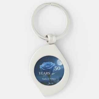 Elegant Blommigt Keepsak - Romantic Blue Ro Gift Swirl Silverfärgad Nyckelring