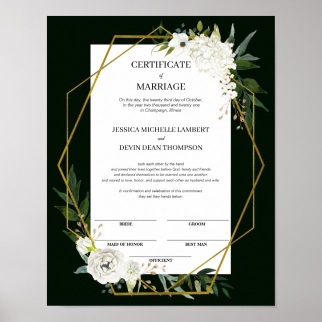 Elegant Blommigt Keepsakcertifikat certifikat för  Poster (Framsidan)