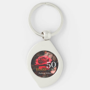 Elegant Blommigt KeepVII - Romantic Röd ros Gift Swirl Silverfärgad Nyckelring