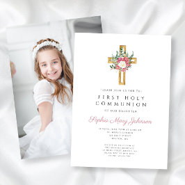 Elegant Blommigt Kor Girl First Communion Photo Inbjudningar