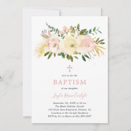 Elegant Blommigt Kor  Rosa Flicka Baptism vid  Inbjudningar