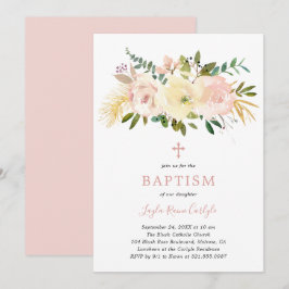 Elegant Blommigt Kor Rosa Flicka Baptism vid Inbjudningar