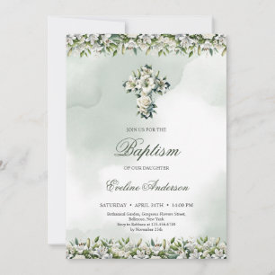 Elegant blommigt kor vita liljor och ro Baptism Inbjudningar