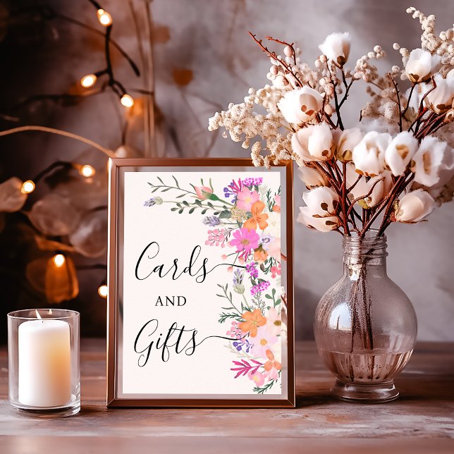 Elegant Blommigt-kort och presentkort Möhippa Bord Poster (Elegant Floral Cards and Gifts Bridal Shower Table Poster)