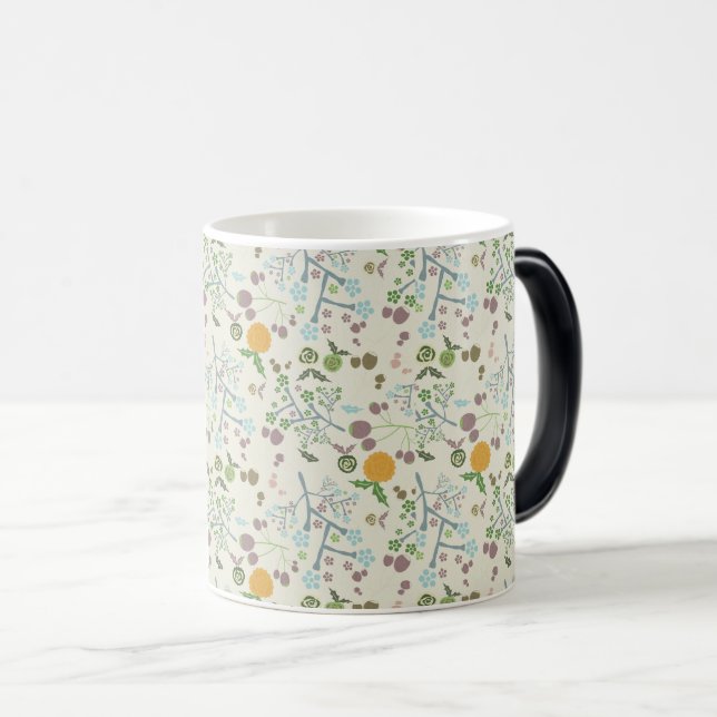 Elegant Blommigt Kraft Seamless Mönster Magisk Mugg (Framsida höger)