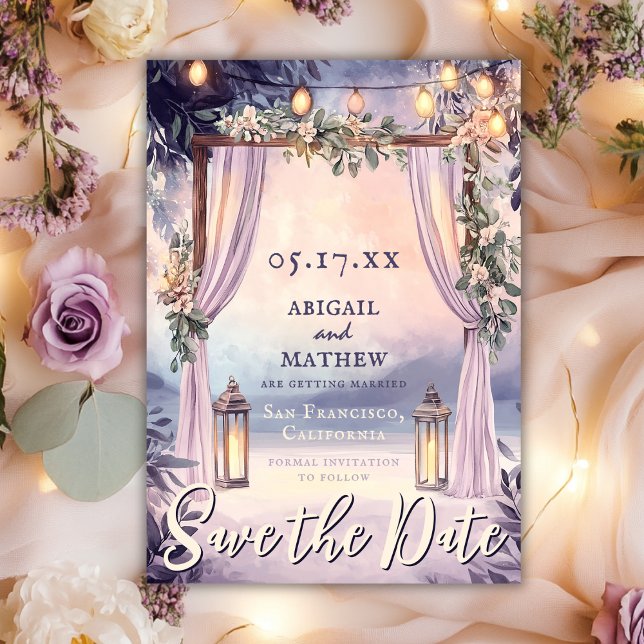Elegant Blommigt Lanterners Romantic Garden Weddin Spara Datumet (Elegant Floral Lanterns Romantic Garden Wedding Save The Date)