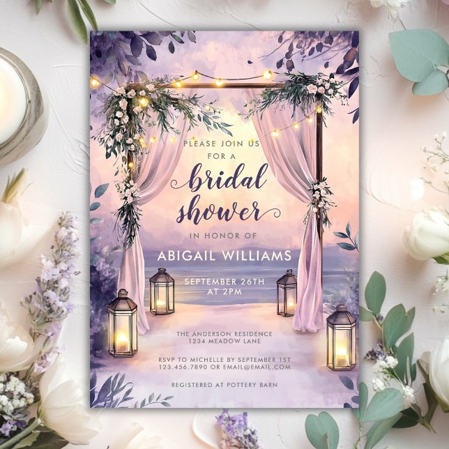 Elegant Blommigt Lanternor Garden Möhippa Inbjudningar (Elegant Floral Lanterns Garden Bridal Shower Invitation)
