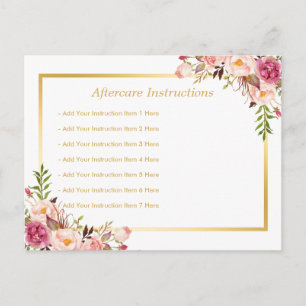 Elegant Blommigt Lash Salon Aftercare Card Vykort