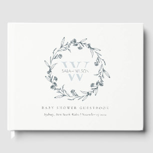 Elegant Blommigt Laurel WandeMonogram Baby Shower Gästböcker
