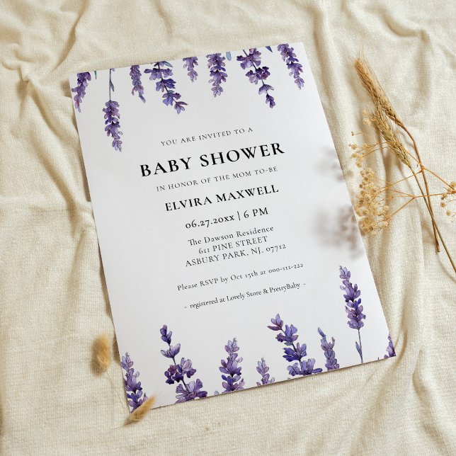 Elegant blommigt lavender Baby Shower Inbjudningar (Skapare uppladdad)
