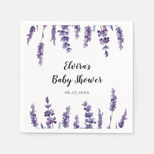 Elegant blommigt lavender Baby Shower Pappersservett (Framsidan)