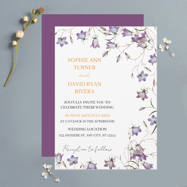 Elegant Blommigt Lavender Bellblomme Bröllop Inbjudningar (Skapare uppladdad)