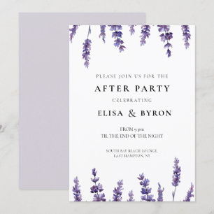 Elegant blommigt lavender bröllop efter party inbjudningar