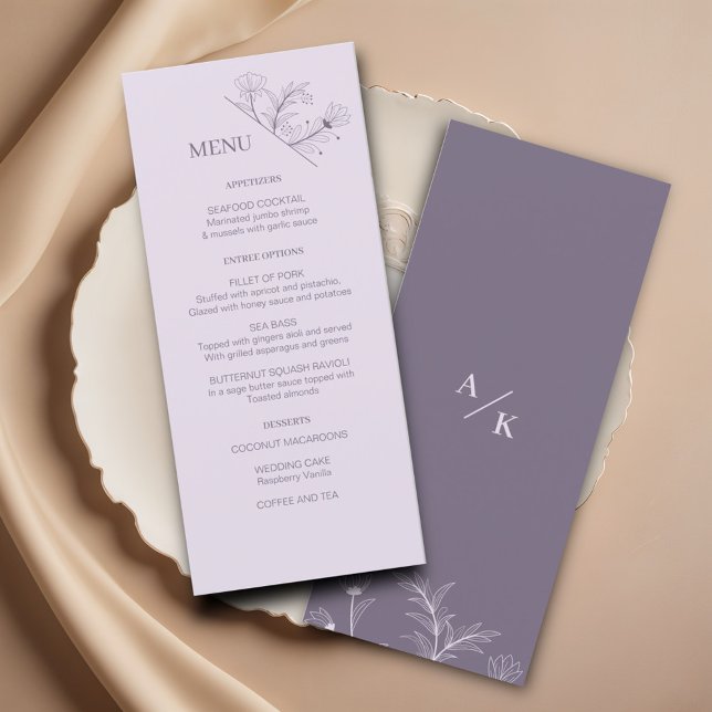 Elegant Blommigt Lavender Bröllop Menu Meny (Skapare uppladdad)