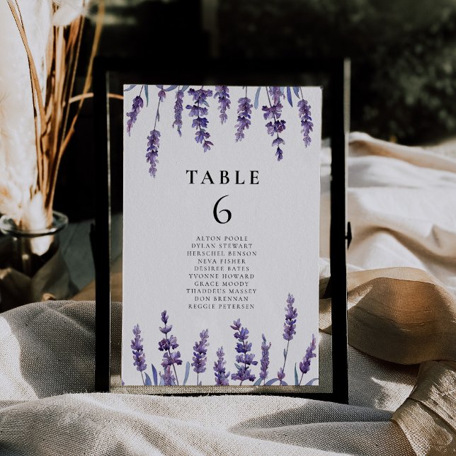 Elegant blommigt lavender bröllop-platskort bordsnummer (Skapare uppladdad)