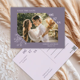 Elegant Blommigt lavender Bröllop spara datum Vykort