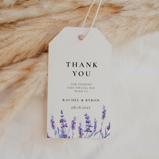 Elegant blommigt lavender bröllopsförmån presentetikett (Skapare uppladdad)