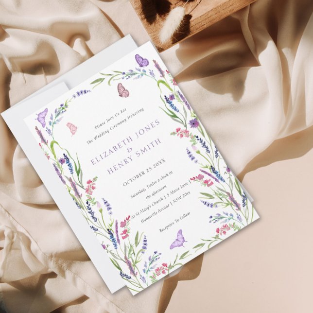 Elegant Blommigt Lavender bröllopsinbjudan Inbjudningar (Skapare uppladdad)