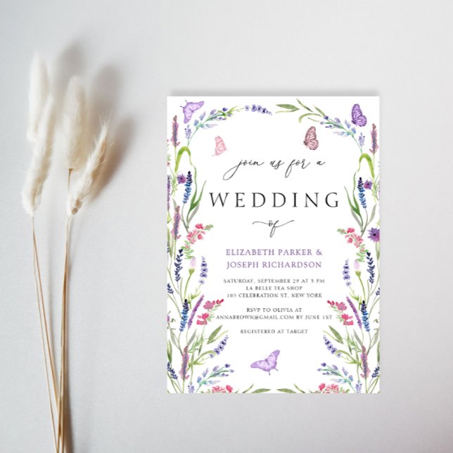 Elegant Blommigt Lavender bröllopsinbjudan Inbjudningar (Skapare uppladdad)