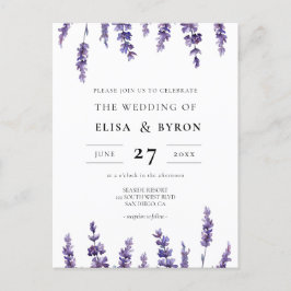Elegant blommigt lavender bröllopsinbjudan vykort