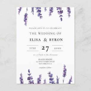Elegant blommigt lavender bröllopsinbjudan vykort
