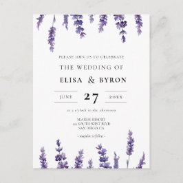 Elegant blommigt lavender bröllopsinbjudan vykort