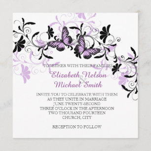 Elegant Blommigt Lavender Butterfly bröllopsinbjud Inbjudningar