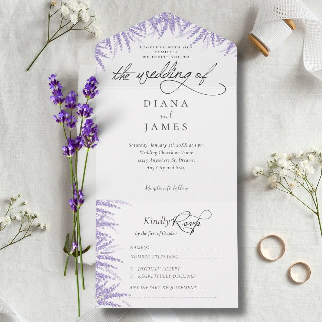 Elegant Blommigt Lavender Calligraphy Bröllop (Skapare uppladdad)