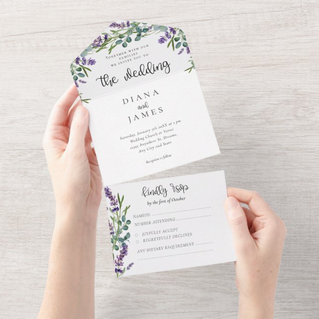 Elegant Blommigt Lavender Calligraphy Bröllop (Avrivbar del)