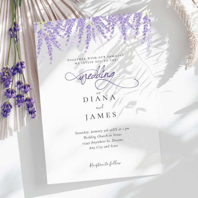 Elegant Blommigt Lavender Calligraphy Bröllop Inbjudningar (Elegant Floral Lavender Calligraphy Wedding Invitation)