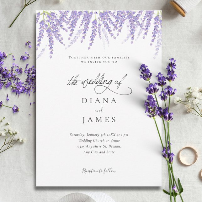Elegant Blommigt Lavender Calligraphy Bröllop Inbjudningar (Elegant Calligraphy Lavender Wedding Invitation)