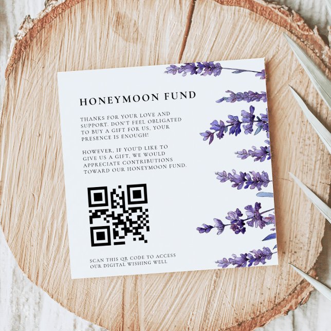 Elegant Blommigt Lavender Honeymoon Fund QR-kod Tilläggskort (Skapare uppladdad)