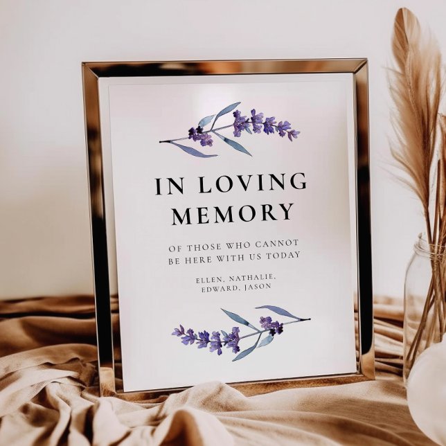 Elegant Blommigt Lavender in Loving Memory Sign Poster (Skapare uppladdad)