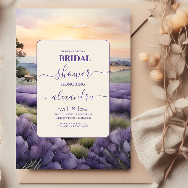 Elegant blommigt lavender möhippa inbjudningar (Skapare uppladdad)