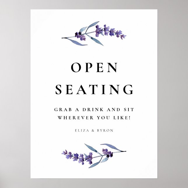 Elegant Blommigt Lavender Open Seating Bröllop Poster (Framsidan)