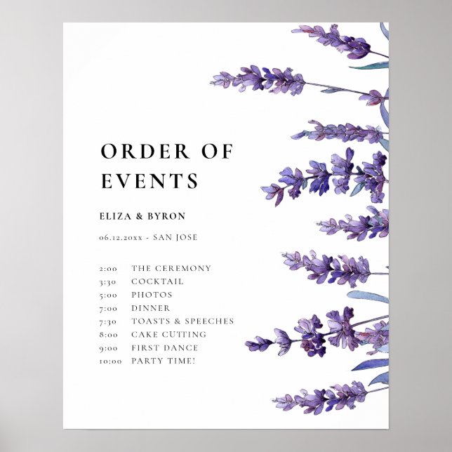 Elegant Blommigt Lavender-ordning för händelser Poster (Framsidan)