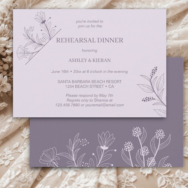 Elegant Blommigt Lavender Rehearsal Middag Inbjudningar (Skapare uppladdad)