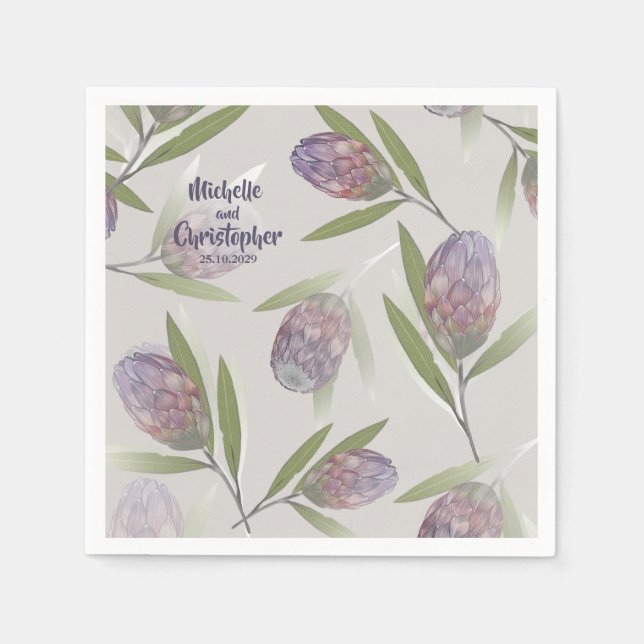 Elegant Blommigt Lila Beige Bröllop Pappersservett (Framsidan)