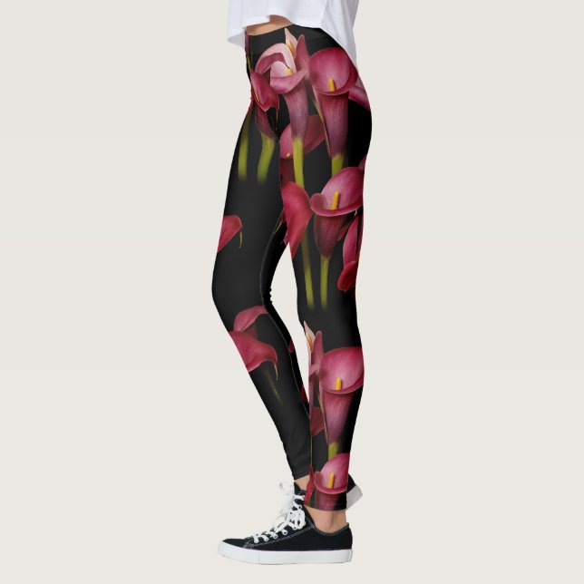 Elegant Blommigt Lila Calla Lilies Leggings (Vänster)