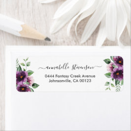 Elegant Blommigt Lila Grönt Bröllop Returadress Etikett