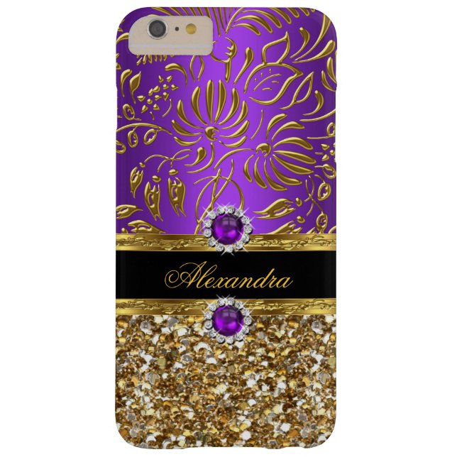 Elegant Blommigt Lila Guld Damask Glitter Case-Mate iPhone Skal (Baksidan)