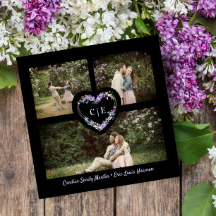 Elegant Blommigt Lila Heart 3 Foton Förlovning Spara Datumet