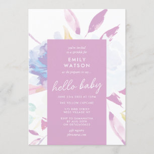 Elegant Blommigt Lila Hej  Babykläder Inbjudningar