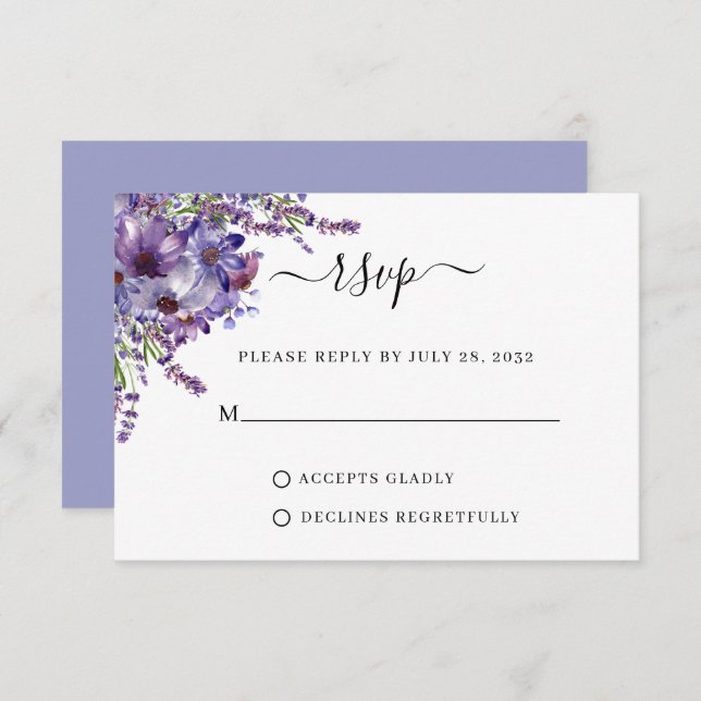 Elegant Blommigt Lila Lavender Peonies Bröllop OSA Kort (Fram/baksida)