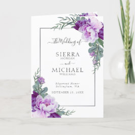 Elegant Blommigt Lila och Silver-mappad Bröllop Program