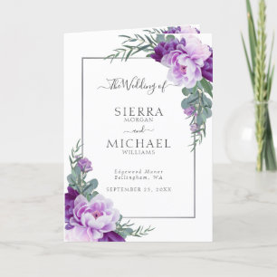 Elegant Blommigt Lila och Silver-mappad Bröllop Program